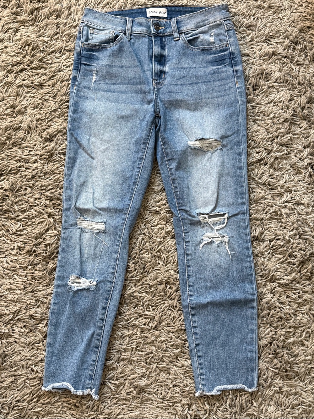 Studio Blue High Rise Distressed Raw Hem Skinny Ankle Jeans Size 27